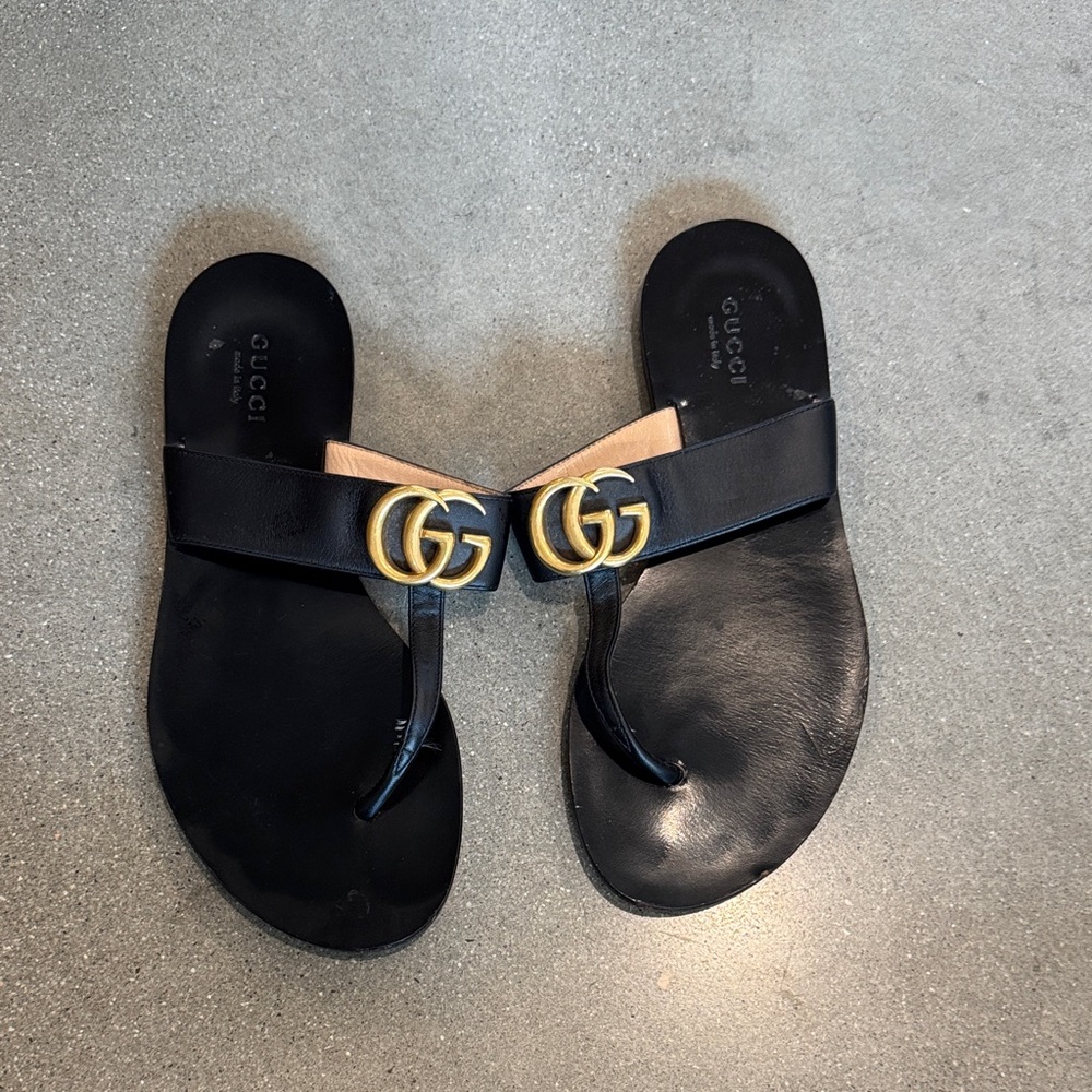 Gucci Black Sandals with Gold Double G